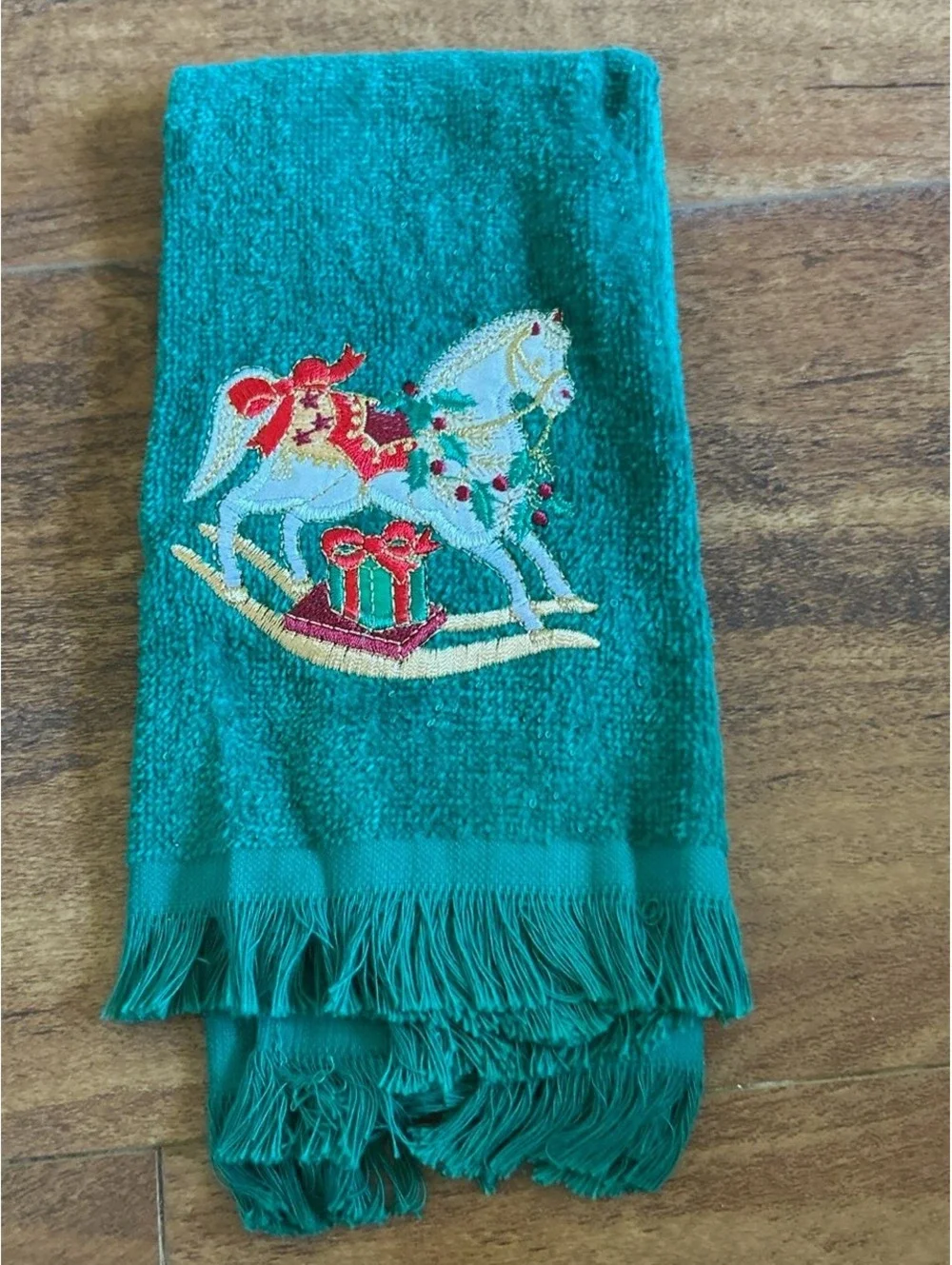 Set of 3 Festive Embroidered Christmas Hand Towels with Fringe
